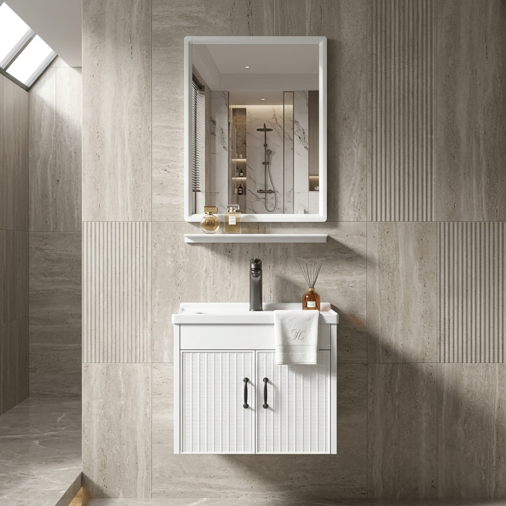 White Luxury PVC Cabinet Vanity – 24×20 Inches