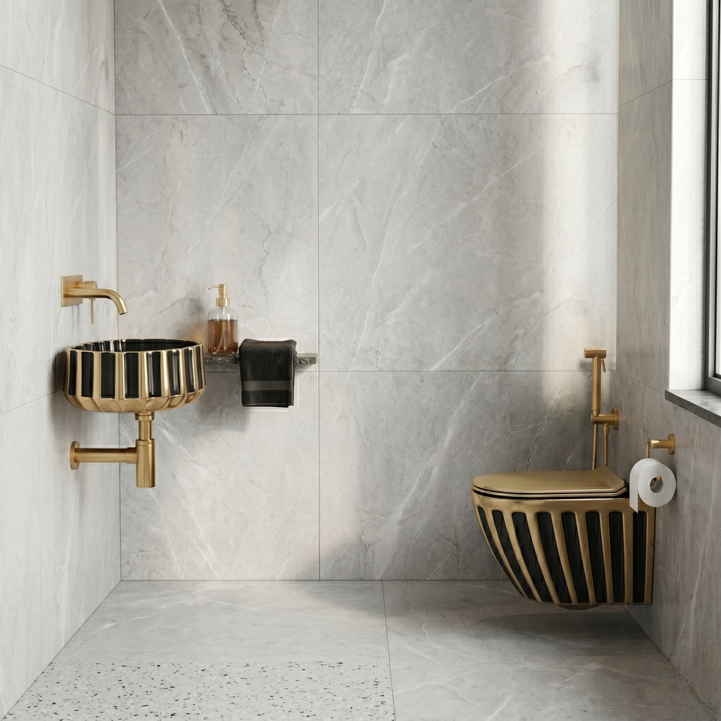 Black Gold Luxury Art Wall Hang Commode – WHT-SE12