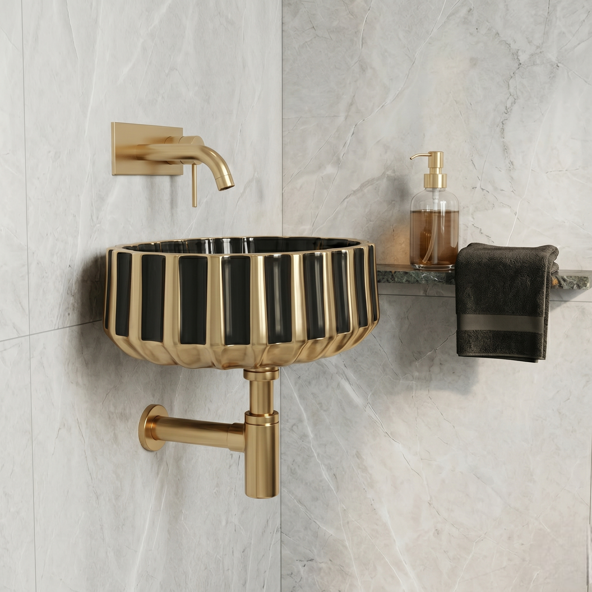 Black Gold Luxury Art Wall Hang Commode – WHT-SE12