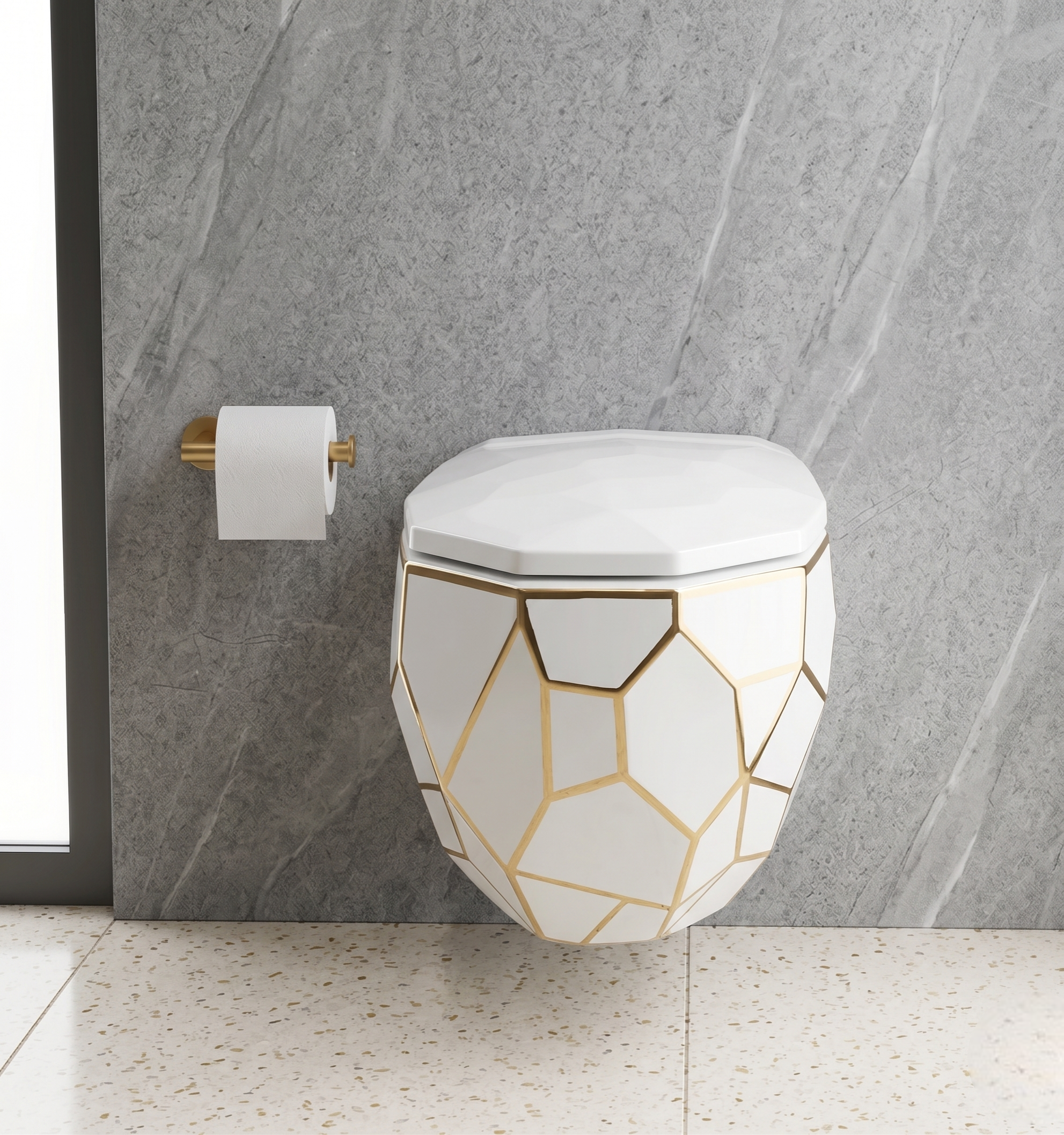 White Gold Luxury Art Wall Hang Commode – WHT-SE11