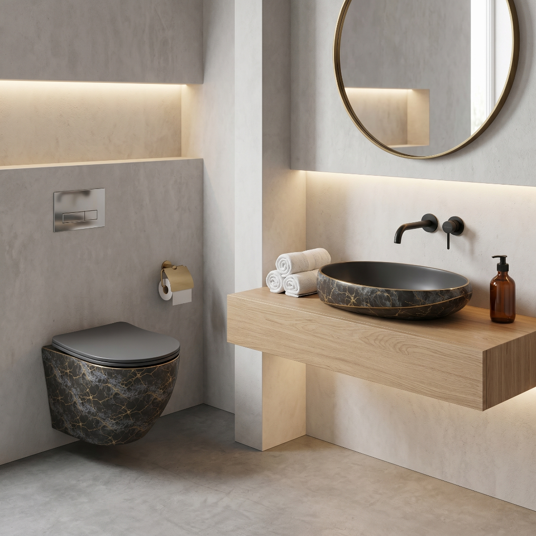 Grey Gold Luxury Art Wall Hang Commode – WHT-SE04