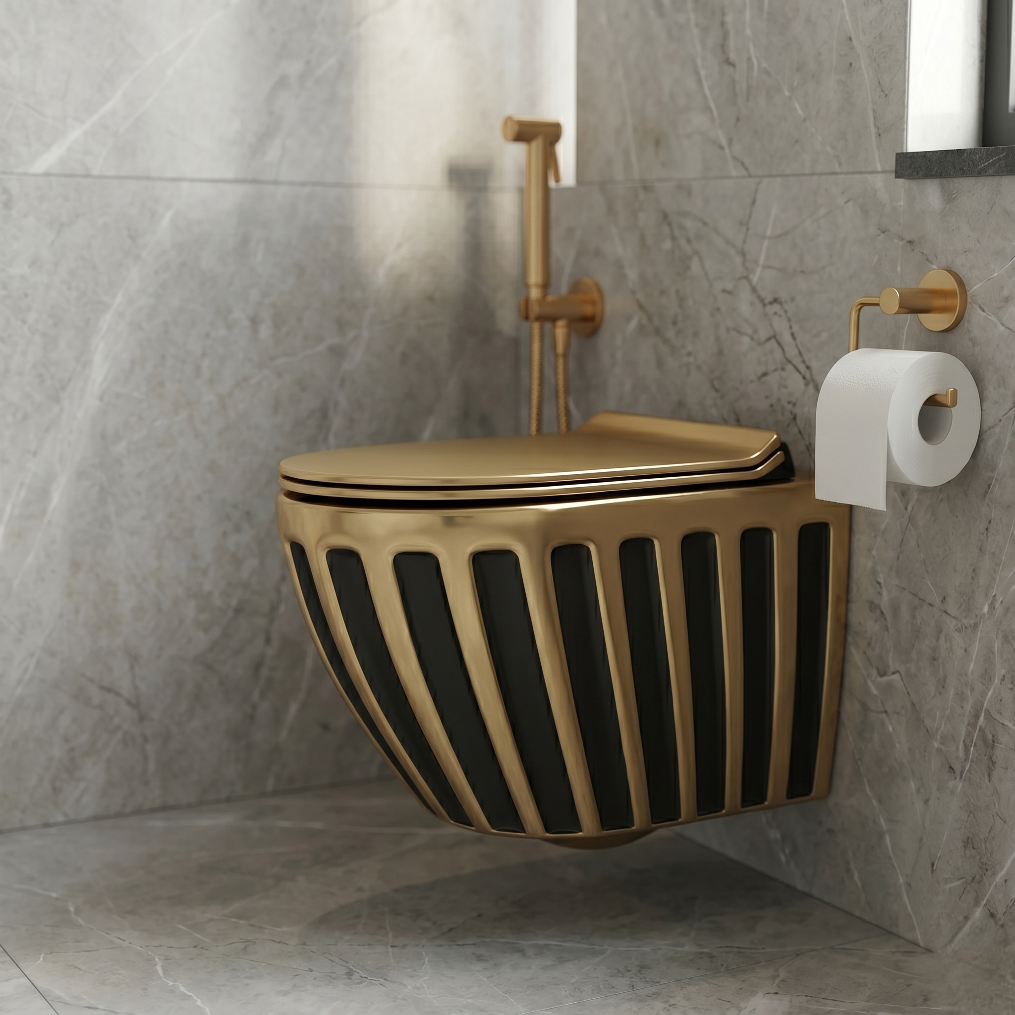 Black Gold Luxury Art Wall Hang Commode – WHT-SE12