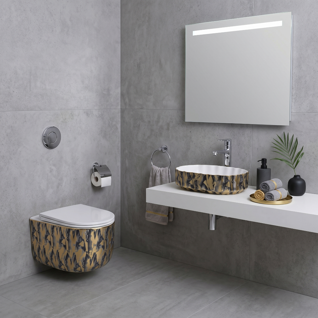 White Gold Luxury Art Wall Hang Commode – WHT-SE09