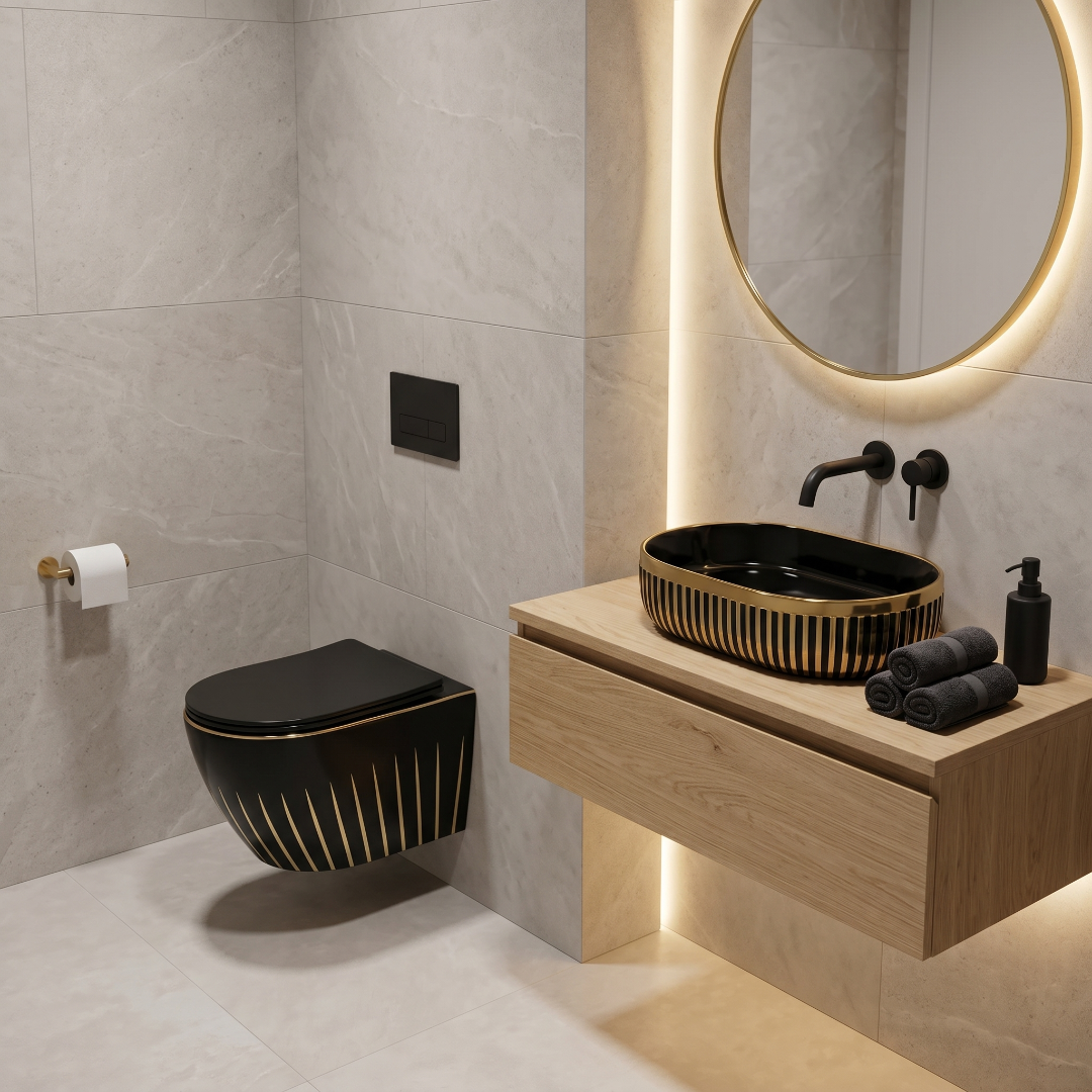 Black Gold Art Wall Hang Luxury Commode – WHT-SE02