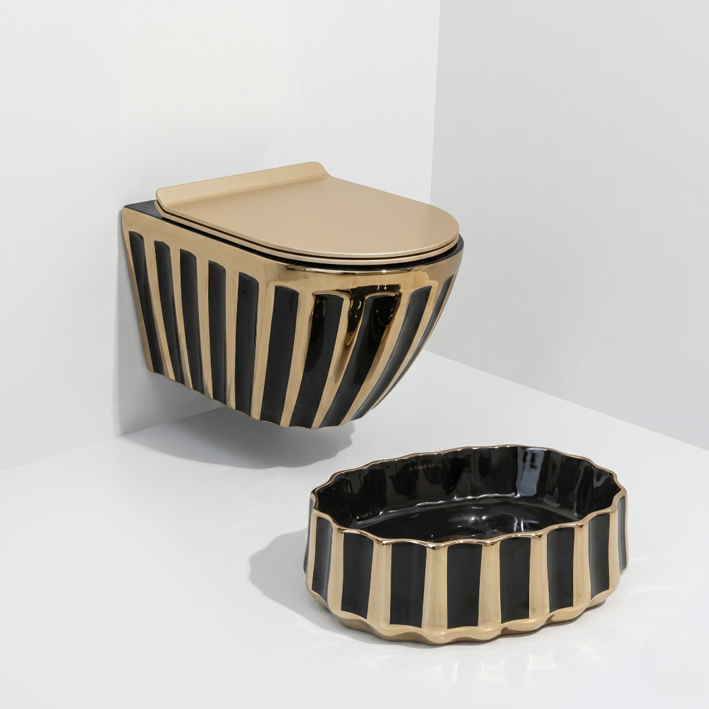 Black Gold Luxury Art Wall Hang Commode – WHT-SE12