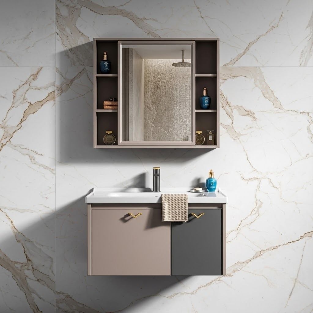 Grey Brown Premium PVC Cabinet Vanity – 24×20 Inches
